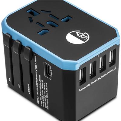 AGS All in One Universal Travel Charger Power Adapter 8 holes socket AC Plug Adaptor with Four 2.4A